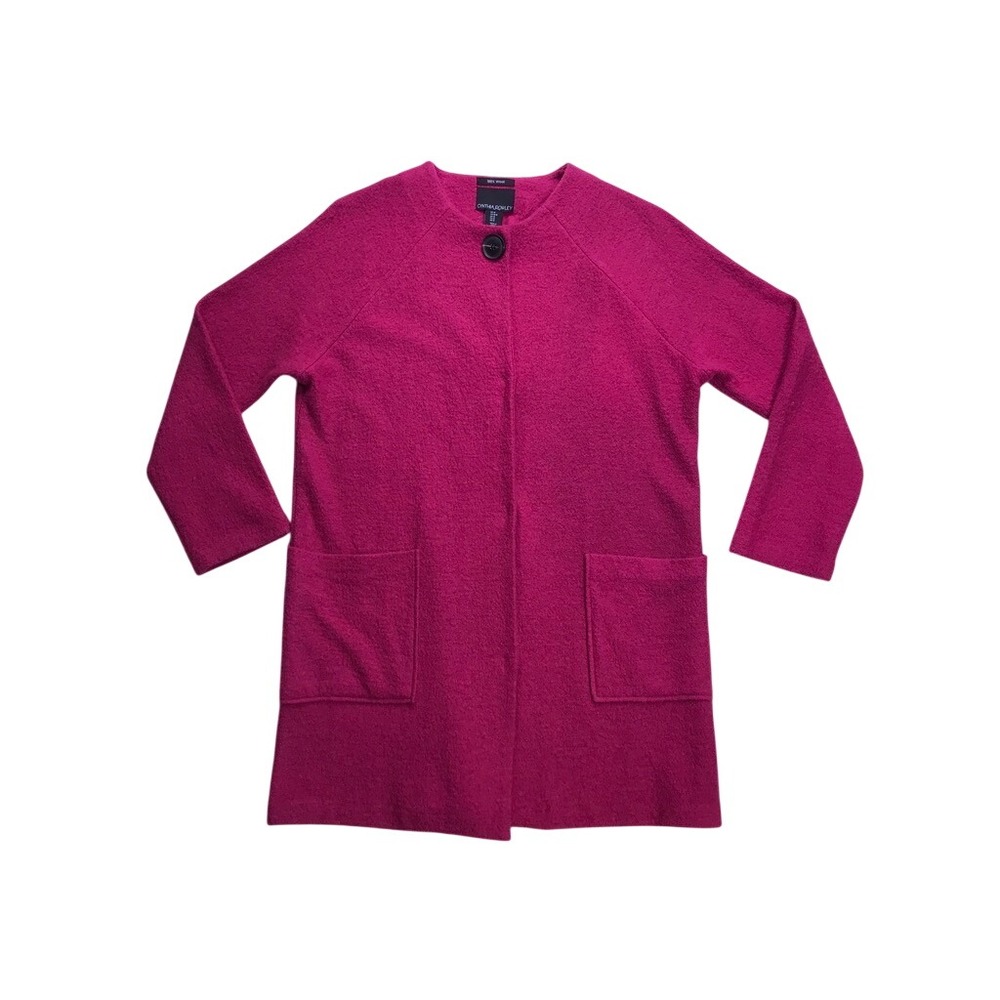 Cynthia Rowley Wool Cardigan Coat Women Medium Pink Long Sleeve Pockets Winter